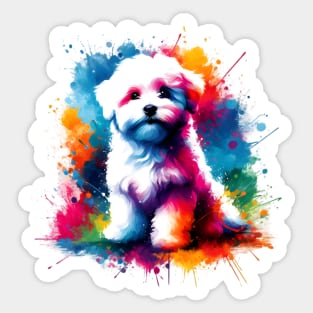 Charming Bolognese Dog in Colorful Splash Art Style Sticker